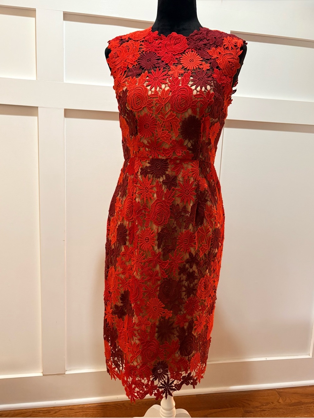 Anthropologie - HD In Paris - Red Floral Lace Overlay Dress - Large